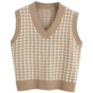 Sdencin Women Houndstooth Pattern Knit Sweater‎ Vest Sleeveless Loose V-Neck Med